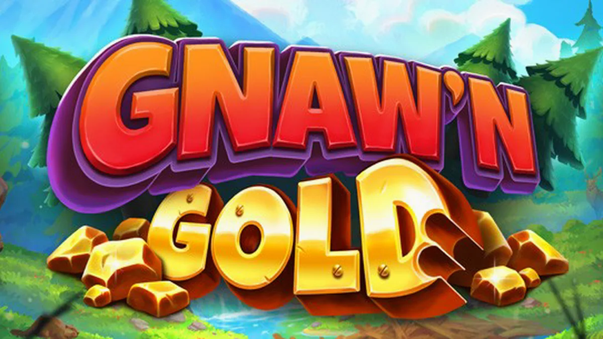 Isang visual na representasyon ng Gnaw’n Gold slot machine na may temang beaver.